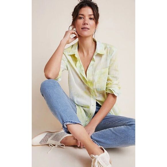 PILCRO BY ANTHROPOLOGIE Sz XL Cotton CATE CLASSIC Tie Dye Button Up Tunic Shirt - Picture 2 of 5